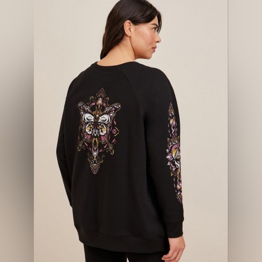 New Torrid Mandala Butterfly Super Soft Fleece Crew Neck Raglan Sweatshirt - Picture 2 of 6